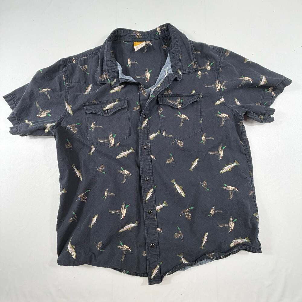 Dravus Kingfisher Black Button Up Short Sleeve Shirt Size M